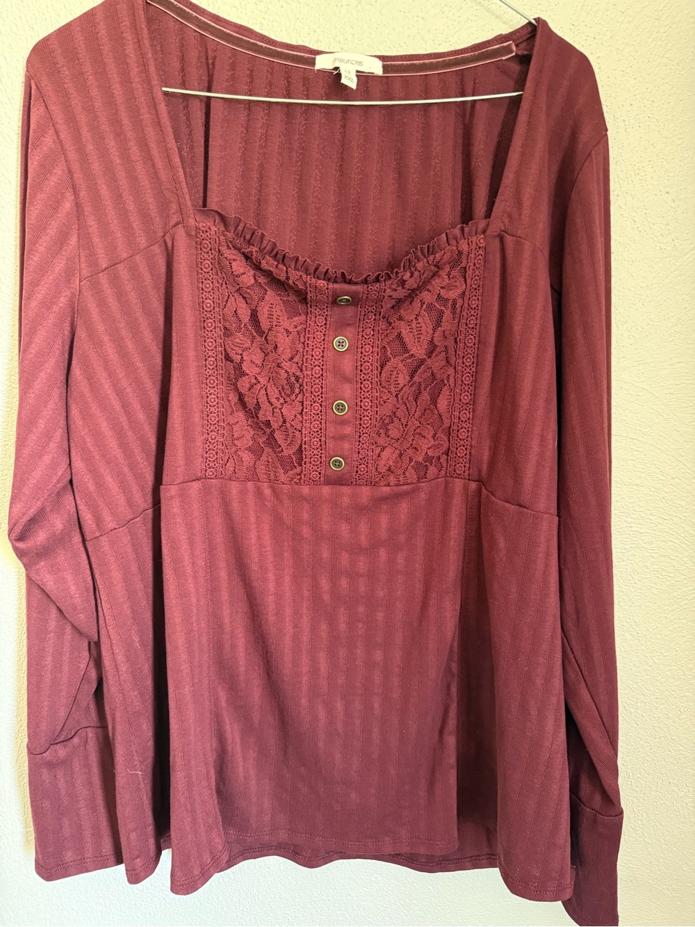 Maurices Lace-Panel Long Sleeve Top - Mauve
